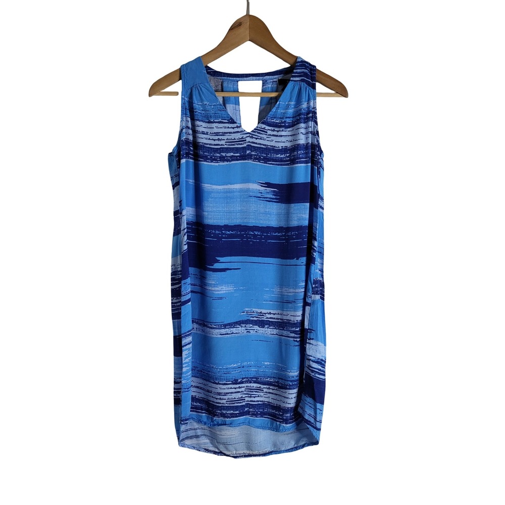 Gap XS Blue Abstract Brushstroke Sleeveless V-Neck Shift Dress Cutout Coastal